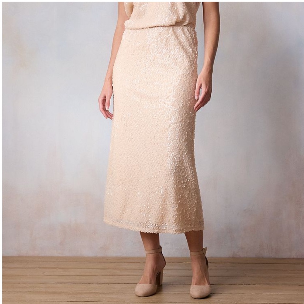NWT LC Lauren Conrad sequin midi slip skirt Parker peach size XXL